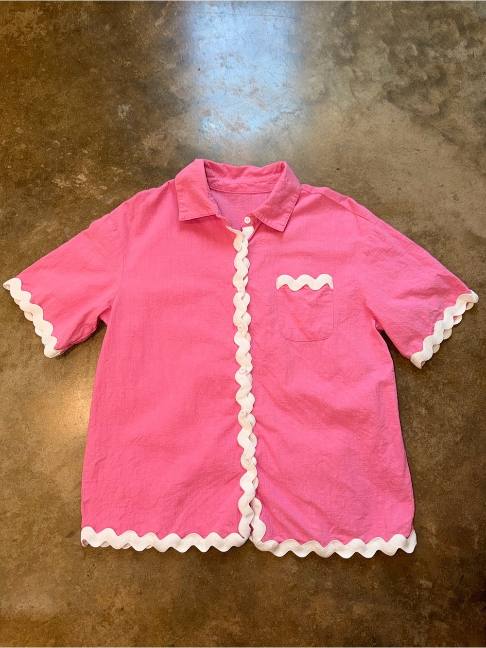 Pink Two-Piece Women's Set with White Ric Rac Trim Cotton Beach Summer S Preppy - Picture 3 of 16